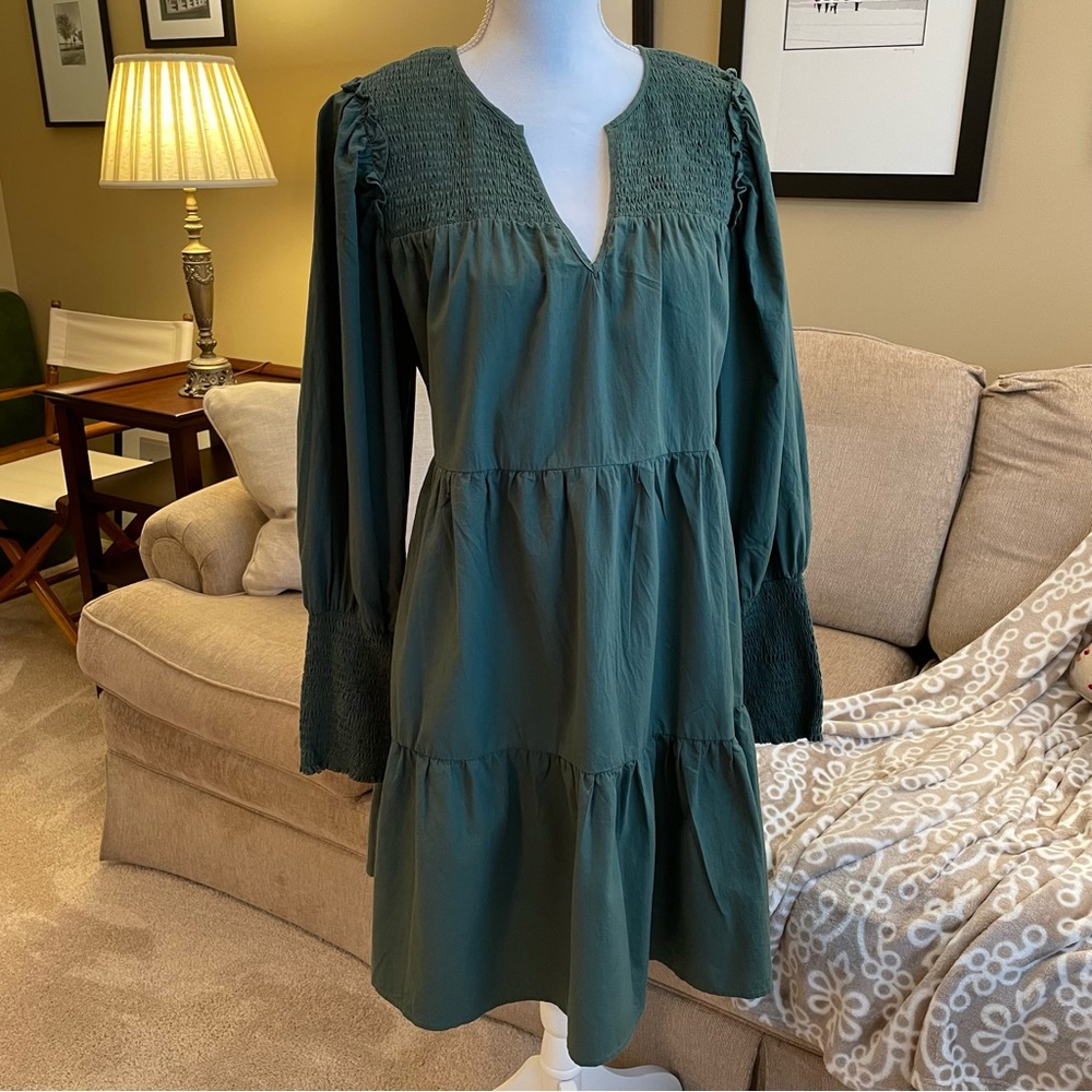 Tuckernuck Pomander Place Holiday Party Green Tiered Long Sleeve Dress Size XL